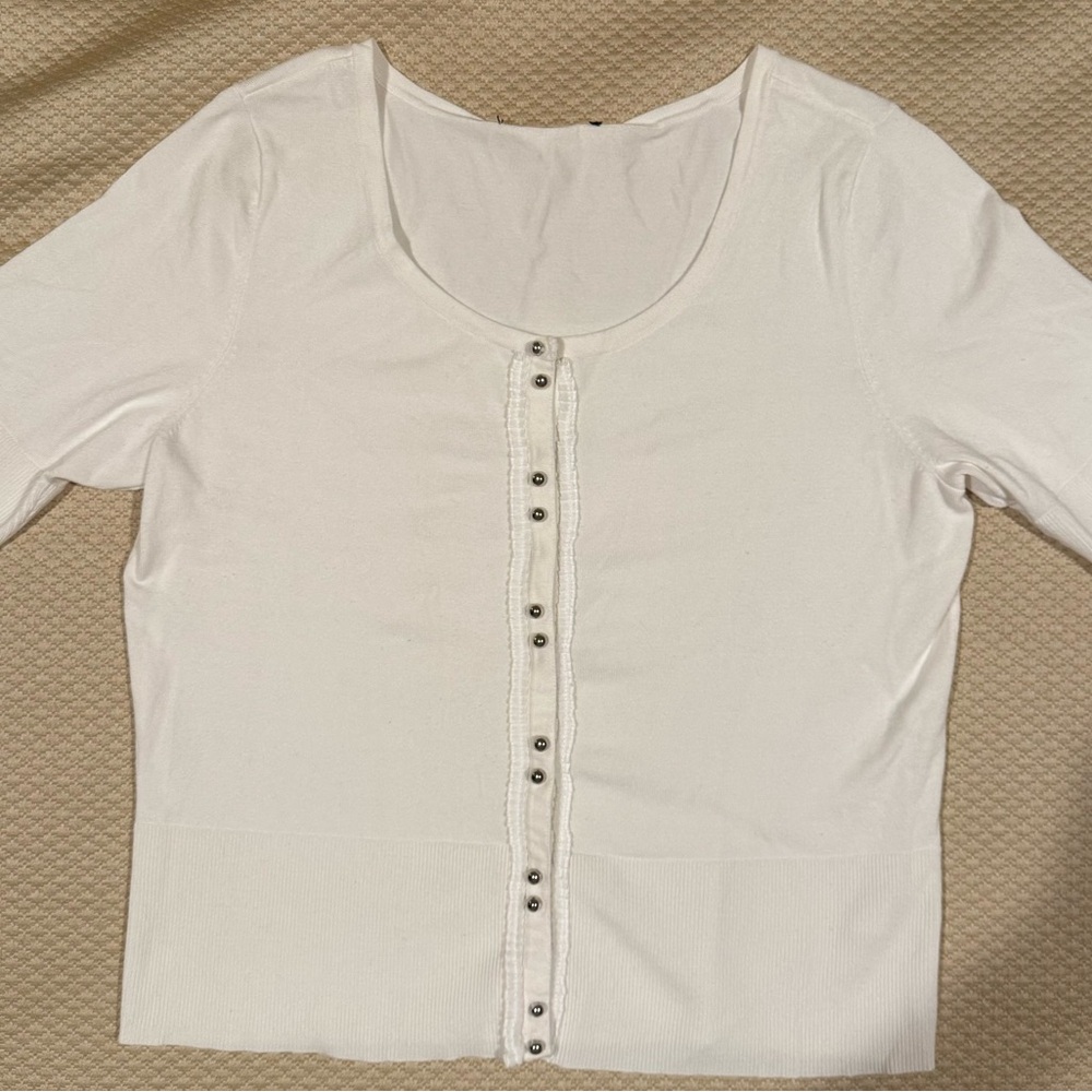 White House Black Market White Button-Down Sweater Shirt